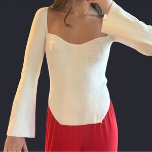 Elegant White Ribbed Sweater Top